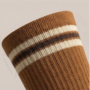 Crew <b>Socks</b> <b>Brown</b> Striped Ribbed Knitted Cotton Bamboo Fiber Breathable Casual Daily Wear Autumn Adults - Product Image 4