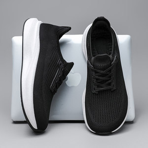 Chaussures de marche légères et respirantes en maille pour hommes, à lacets, semelle extérieure en caoutchouc antidérapante, toutes saisons, motif uni, tendance mode - Product Image 2