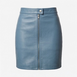 Jupe crayon mini en similicuir pour femme avec fermeture éclair avant, couleur unie brillante, taille normale, à porter toute l'année - Product Image 1