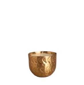 Porte-bougie en métal doré gaufré avec motifs géométriques complexes, surface brossée, parois épaisses et durables - Product Image 1