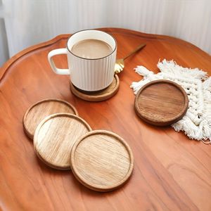 Sustainable Wooden Coasters Round Set Heat Resistant Cup Pad for Coffee Tea Glass Mug Non Slip Table Protection Kitchen Home Use - Product Image 1