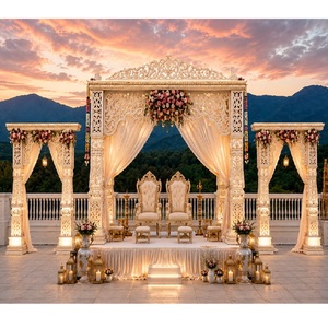 Elegante Mandap Blanco de Fácil Montaje, Mandapam de Fibra Haveli, Escenario Cuadrado, Gran Mandap Bollywood para Bodas en Exteriores - Product Image 1