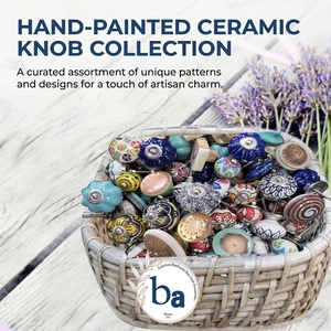 Poignées et boutons en céramique peints à la main, ronds, style industriel, pour armoires d'hôtel, décoration de cuisine éclectique - Product Image 1