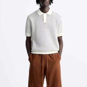 เสื้อถักไหมพรมผู้ชายแบบมีรูระบายอากาศ ตัดต่อผ้าตาข่าย แขนสั้น - Product Image 3