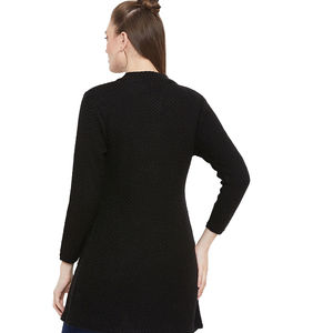 Manteau en tricot noir de haute qualité pour femme, chaud, à manches longues, décontracté, avec boutons, vêtement d'extérieur tendance, OEM - Product Image 4