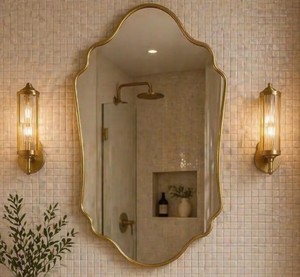 Luxury Scalloped Shield <b>Mirror</b>, Brass Frame Vanity Decor, Handmade, Custom Sizes Available - Product Image 4