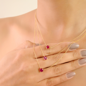 Delicado Collar Minimalista con Colgante de Corazón y Cadena de Eslabones con Rubí, Apilable, Oro Amarillo Real de 14K, Regalo de Aniversario, Proveedor de Joyería - Product Image 4