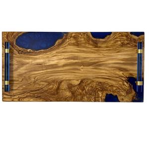 Nuevo mejor diseño de madera de resina epoxi hecha a mano bandeja para servir río bandeja de Arte de resina azul oscuro de la India - Product Image 3