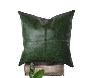 18x18 Inch Modern Cushion Green Leather Luxury Home Pillow Square Lumbar Cushion Cover For Bedroom Living Room Pillow Covers