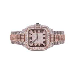 Montre mécanique de luxe en acier inoxydable 25 mm avec design diamant glacé, boîtier 5 mm, cadran en verre, style professionnel, unisexe, bijou de mode - Product Image 1