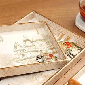 Plateau de service rectangulaire en émail et bois, décoratif, pour collations et desserts, thème Noël, luxe moderne, résistant à la chaleur, léger - Product Image 1