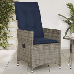 Silla Reclinable de Ratán Sintético Gris para Patio con Cojines, Muebles de Jardín para Exteriores - Product Image 3