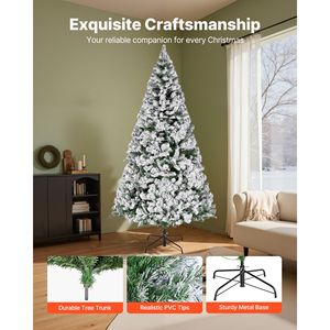 Albero di Natale Artificiale Innevato Preilluminato da 2,2 m con 470 Luci LED Colorate e 11 Modalità di Illuminazione, Decorazioni Natalizie Complete in PET - Product Image 5