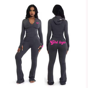 Custom Eco-Friendly Slim Fit Acid Wash Hooded Unisex Heavyweight Streetwear Two-Piece Autumn Tracksuit Set Flare Pants <b>Zip</b> - Product Image 1