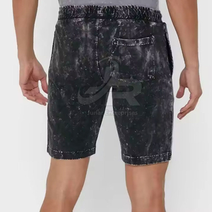 Shorts en toile délavée pour hommes, taille haute élastique, coupe confortable, décontracté, été, athlétique, loungewear, streetwear - Product Image 3