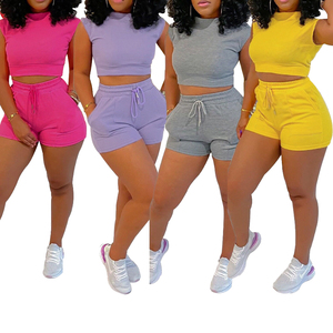 Ensembles de shorts pour femmes, tenues d'été, ensemble de shorts avec logo personnalisé, vêtements d'été pour femmes, haut court à manches courtes + ensemble de shorts taille haute - Product Image 6