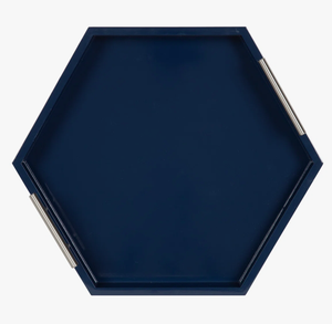 Navy Blue Hexagonal Serving <b>Tray</b> with Sleek Handles and Contemporary Design Ideal for Stylish Serving <b>Drinks</b> and Snacks - Product Image 3