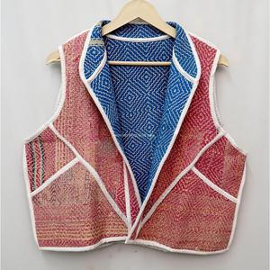 Indian Wholesale Kantha Vest Multi Color Autumn Winter Breathable <b>Button</b> Detail Vintage Woven Women's Jacket - Product Image 2
