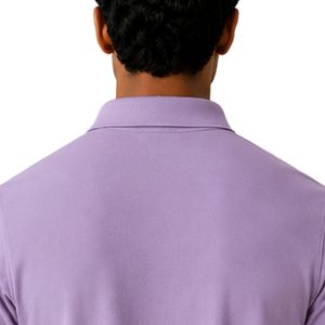เสื้อโปโลผู้ชายสีม่วงลาเวนเดอร์ ซิปหน้า ลายพิมพ์นามธรรมแบบกำหนดเอง แขนสั้น ผ้าคอตตอนผสมคุณภาพพรีเมียม เสื้อโปโลลำลองสำหรับเล่นกอล์ฟ รับผลิตแบบ OEM - Product Image 4