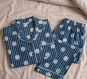 Indigo Cotton Hand Printed <b>Womens</b> Pajama Lounge Set Export Manufacturer India - Product Image 5