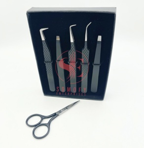 Pince à cils professionnelle en acier inoxydable Offre Spéciale Logo personnalisé Applicateur de poignée de sourcils/cils en métal épais noir pour - Product Image 2