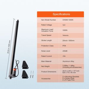 Attuatore Lineare ad Alta Velocità 12V 20" 0.55"/s, Capacità di Carico 220 libbre/1000N, Staffa di Montaggio, Cilindri - Product Image 4