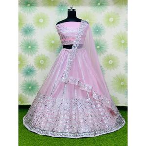 DESIGNER NET SOIE Broderie SEQUENCE TRAVAIL LEHENGA CHOLI AVEC DUPATTA ROSE CLAIR - Product Image 1