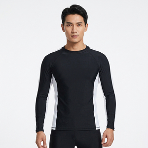 Haut de bain unisexe à manches longues respirant, color-block noir et blanc, anti-UV, 100 % polyester, t-shirt de compression pour adulte - Product Image 6