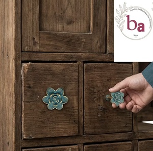 Rose Shape Resin Brass Cabinet Knob Turquoise <b>Gold</b> Finish Industrial Traditional Dresser <b>Handle</b> Eco-Friendly Easy Installation - Product Image 2