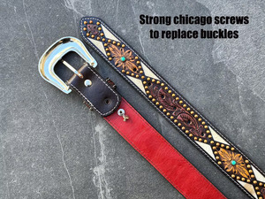 Ceinture Western de luxe, sculptée à la main, motif feuille de cowboy, avec boucle en laiton à motifs floraux, longueur personnalisée - Product Image 3