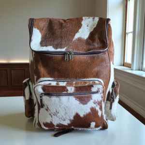 Sac à dos vintage en cuir de vachette avec fermeture éclair, multifonction, grande capacité, unisexe, pour ordinateur portable et voyage HNBP-0040 - Product Image 1