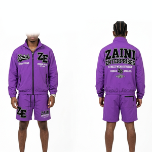 Mens 120 GSM Polyester Taslon Windbreaker Short <b>Set</b> Purple Custom Screen Print Embroidery Heat Transfer Logo OEM ODM - Product Image 1