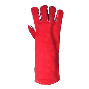 Gants de soudeur en cuir à manches longues de couleur rouge, nouveaux gants de travail en cuir pour soudeurs - Product Image 2
