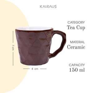 Set of 4 Burnished Brown <b>Ceramic</b> <b>Cups</b> with Faceted Pattern - Product Image 2