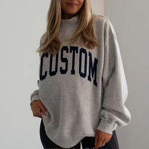 Sudadera con capucha unisex extragrande de algodón liso con cuello alto acanalado, esencial para el invierno, jersey de cuello simulado de alta calidad - Product Image 1