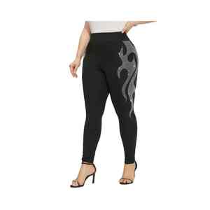 Legging décontracté pour femme, taille élastique, grande taille, anti-plis, respirant, écologique, uni, orné de strass, sur mesure - Product Image 1