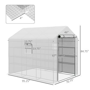 Serra Tradizionale Bianca da Giardino 8x6 piedi con Vetro Temperato, Porta a Rete, Ripiani ed Etichette Ecologiche per Piante - Product Image 3