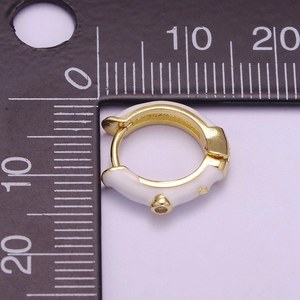 Cute Enamel <b>Huggie</b> Earrings 925 Sterling <b>Silver</b> 14K Gold Plated White Color Small Fashion Jewelry - Product Image 4