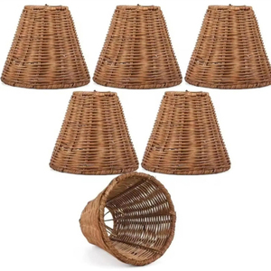 DIY Set of 6 Woven Rattan <b>Lamp</b> <b>Shades</b> Empire <b>Clip</b> <b>On</b> Chandelier Handmade Boho Lighting <b>Shade</b> Covers - Product Image 1