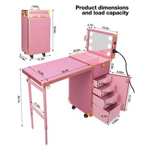 Tavolo Portatile per Manicure con Luce a 3 Colori e Altoparlante, Scrivania Pieghevole per Tecnici delle Unghie, Valigetta da Viaggio per Professionisti delle Unghie - Product Image 2