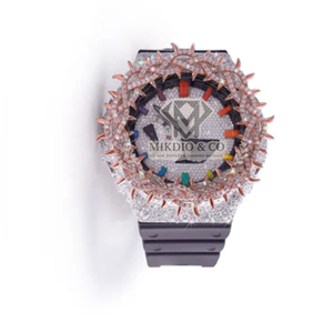 Montre en quartz MIKDIO & CO de luxe avec diamants en moissanite, lunette à pointes, bracelet en silicone, unisexe - Product Image 1