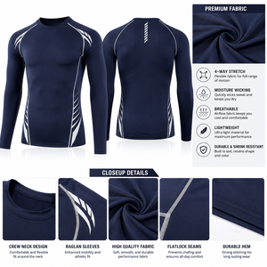 Custom Long Sleeve <b>Compression</b> <b>Shirt</b> <b>Men</b> OEM Athletic Base Layer Gym Running Training Rash Guard Private Label - Product Image 4