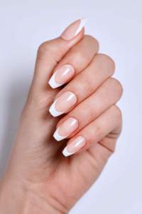 Uñas Postizas Naturales Artificiales Personalizadas al por Mayor, Clásicas con Punta Francesa, Forma de Almendra, Color Nude, Longitud Media, ABS con Estampado Dorado - Product Image 6