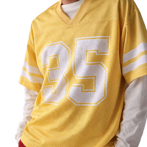 Maillot de football américain jaune oversize en maille pour femme, col en V, streetwear, chemise de sport unisexe, logo personnalisé, tenue d'équipe tendance, vente en gros - Product Image 5