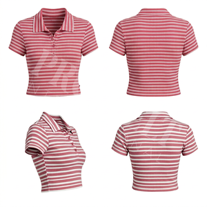 Camiseta Polo Moderna y Elegante, Ligera, Personalizada con Rayas Estampadas, Manga Corta, Corte Ajustado, Mezcla de Algodón - Product Image 5