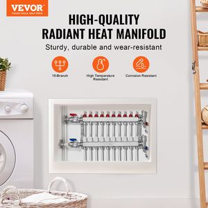 Collettore di Distribuzione a 10 Vie per Riscaldamento Radiante con Tubi PEX da 1/2 Pollice in Acciaio Inox per Sistemi HVAC di Riscaldamento a Pavimento - Product Image 2