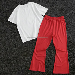 Wholesale Men <b>Gothic</b> Cross Print Graphic <b>T</b>-<b>Shirt</b> and Red Flared Joggers Set 2 Piece Streetwear Outfit Custom Logo Fashion Gear - Product Image 2