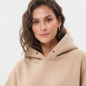 Women Baggy Fleece Hoodies Casual Pullover 100% Cotton Drop Shoulder Heavy <b>Weight</b> 430 GSM Full Sleeve Winter Street Wear Hoody - Product Image 4