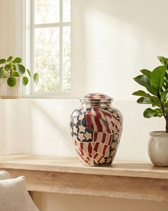 Distinguished American Flag Cremation Urn with Intricate <b>Mosaic</b> Artwork Red White Blue Enamel Detailing and Lustrous - Product Image 4