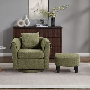 Fauteuil d'appoint moderne en chenille avec repose-pieds, fauteuil pivotant pour salon, coussin de dossier amovible, 2 housses d'accoudoirs - Product Image 6